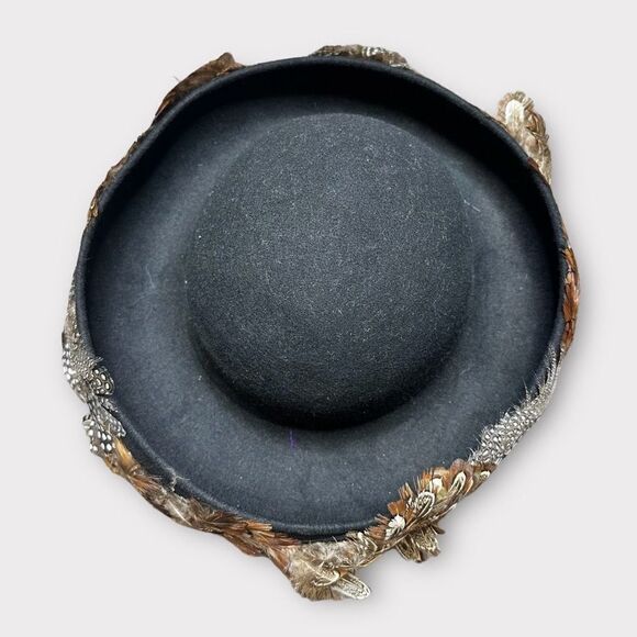 Vintage Bowler Hat Feathered Wool Felt Avant Garde Regencycore Made in the USA - Picture 7 of 9